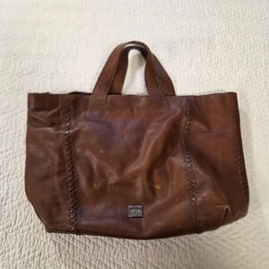 Kooba Brown Leather Tote Bag Whipstitch‎ Detail Zipper Closure Large Satchel